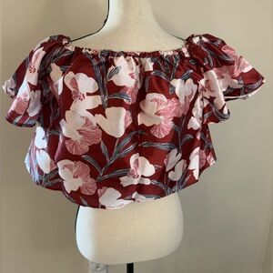 Vestique Floral Satin On or Off-Shoulder Crop Top in Red and Pink SZ small